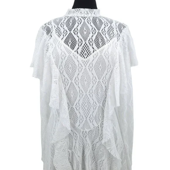 NEW Free People Creamy White Lace Rock Candy Mock Neck Dress M Ruffles Mini - Picture 6 of 12